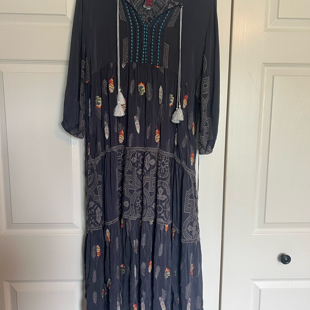 Johnny Was Blue and Gray Tiered Maxi Dress